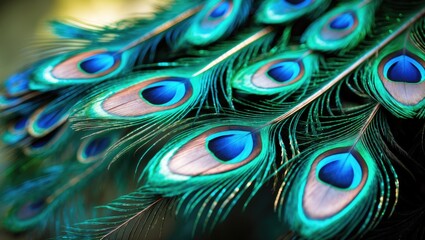 Obraz premium Macro shot of peacock feathers to design an exquisite background.