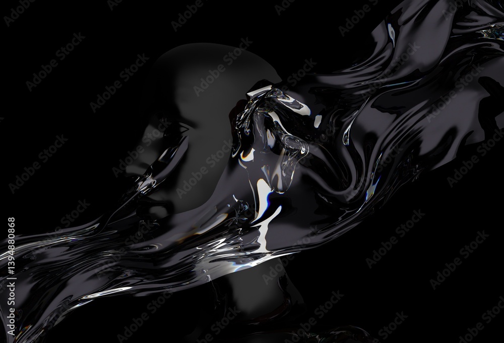 Leinwandbilder 3d illustration showing a fluid, abstract form resembling a human head merging with a flowing, gloss
