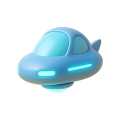 Fototapeta premium 3D blue spaceship icon with glowing lights and smooth surface, ideal for sci-fi, futuristic themes, or business tech visuals on PNG transparency background. 