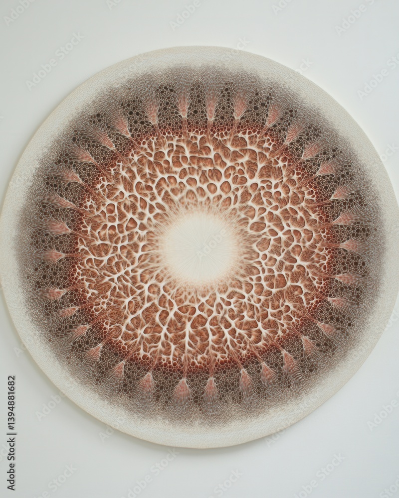 Poster intricate circular abstract artwork with organic cell structure in earth tones artistic pattern