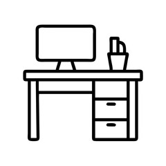 Office desk with computer and drawers vector icon for workspace interior design and furniture concept use 