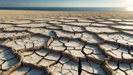 Desolate cracked desert. Water deficiency on the planet. Warming and greenhouse effect notion.