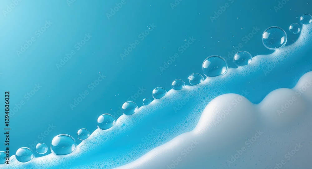 Poster blue soap bubbles on a blue backdrop. close-up of abstract blue foam texture. split frame effect.