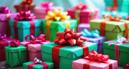Fototapeta premium Intimate perspective of colorful gift boxes with a background