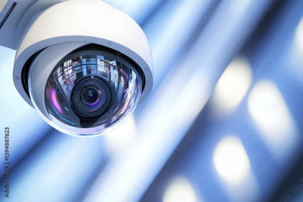 Poster security camera capturing activity in a modern urban environment