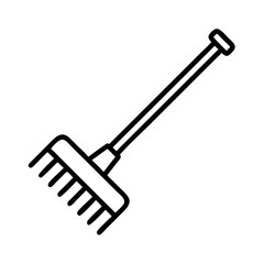 Outline garden rake tool for leaves and lawn care vector illustration equipment for yard work and gardening