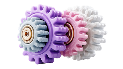 An abstract and creative image featuring a collection of interlocking colorful gears and mechanical parts with intricate textural details
