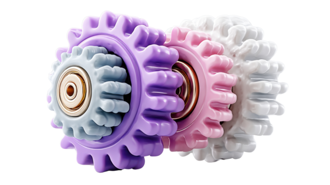 An abstract and creative image featuring a collection of interlocking colorful gears and mechanical parts with intricate textural details