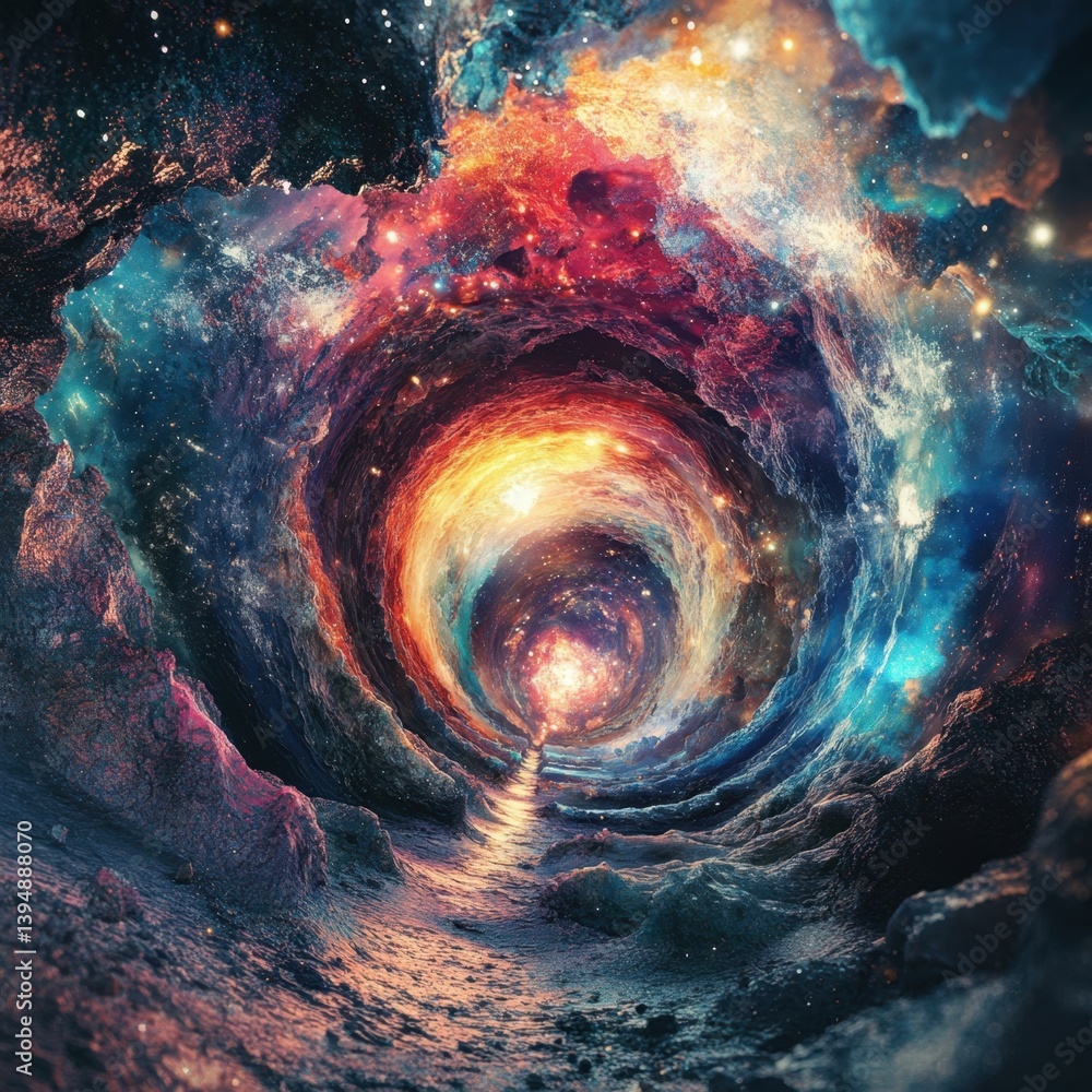 Aufkleber mesmerizing cosmic tunnel with vibrant nebula colors and stardust, creating a surreal and captivatin