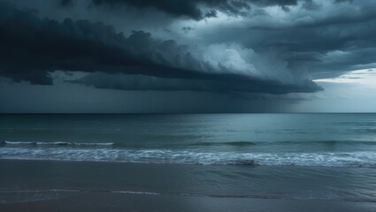 Obraz premium Stormy and dark clouded sky over the sea, nature photo backdrop