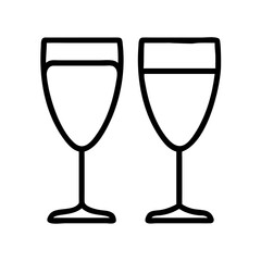 Two wine glasses vector icon illustration for celebration drinkware and restaurant bar menu design element
