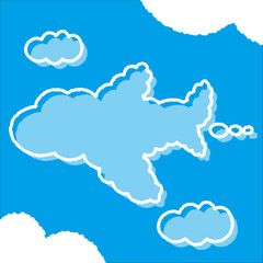 飛行機の雲。ちぎり絵のようにジワジワ滲んだラフなアウトラインの白い雲のようなフキダシ・フレームシリーズ。セリフや名札（ネーム）やワッペンに。ベクター素材