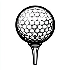Golf icon in line art style featuring a golf ball on a tee for a minimalist design in simple black