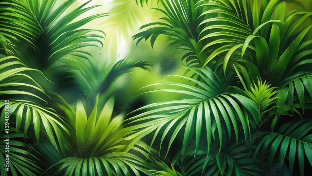 Poster tropical summer concept featuring green palm leaf pattern texture background. graphic design copy sp