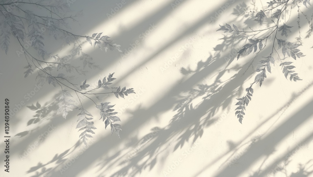 Poster shadow of gray leaves on a white wall. abstract neutral nature concept backdrop. space for text incl