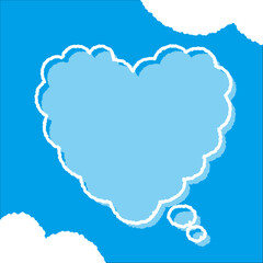 ハートの雲。ちぎり絵のようにジワジワ滲んだラフなアウトラインの白い雲のようなフキダシ・フレームシリーズ。セリフや名札（ネーム）やワッペンに。ベクター素材