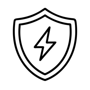 Shield lightning protection vector icon for security energy safety and power defense concept design 