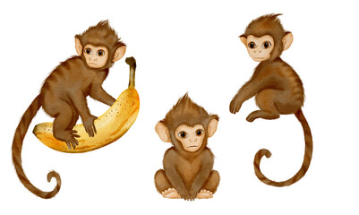 Playful monkeys enjoy a colorful adventure in a watercolor safari setting