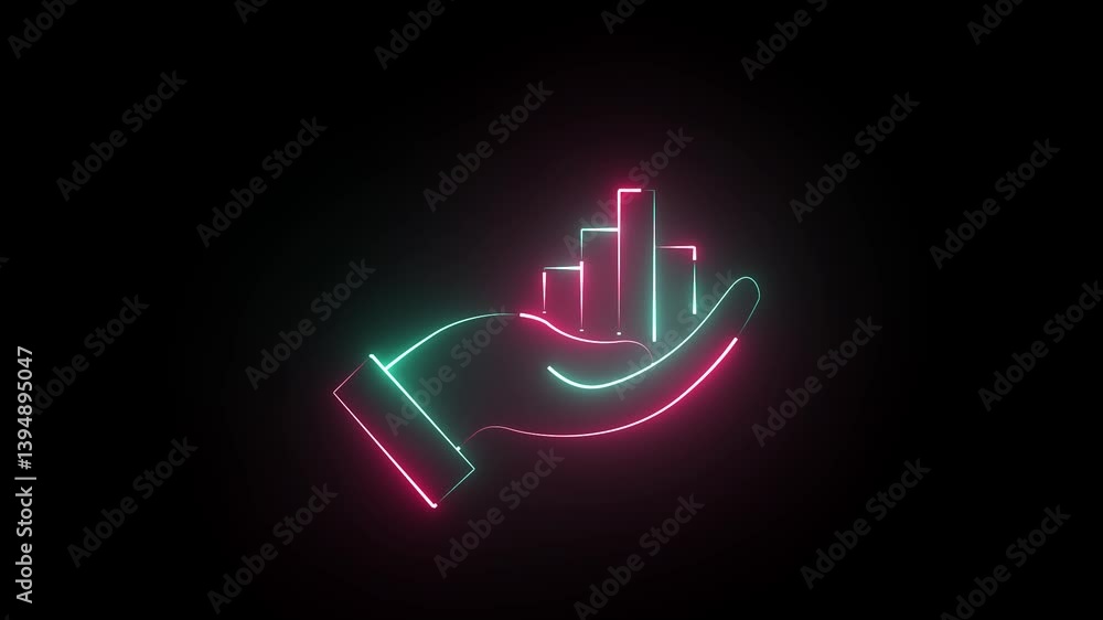 Aufkleber neon hand with business graph animation increased. abstract neon line business graph animation. abst