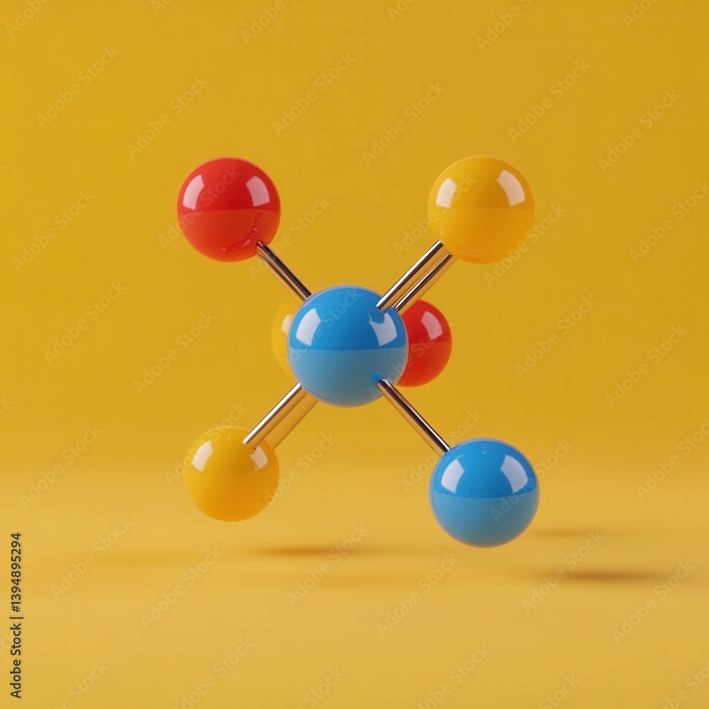 Aufkleber molecular structure on yellow backdrop visualizing scientific concepts and chemical bonds in a moder