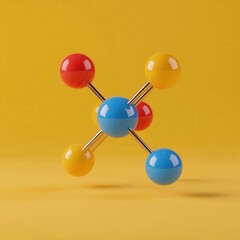 Fototapeta premium Molecular Structure on Yellow Backdrop Visualizing Scientific Concepts and Chemical Bonds in a Modern Style