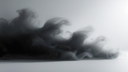 Black rising smoke or fog effect isolated on white background for decorative purposes.