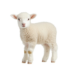 Obraz premium A young fluffy white lamb standing in a lush grassy meadow its innocent expression and wooly coat conveying a sense of peace and tranquility in the natural countryside setting