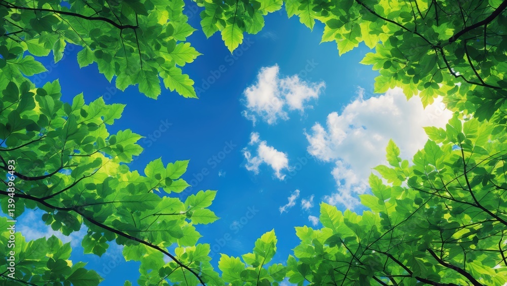 Poster verdant trees beneath a cloudy azure sky