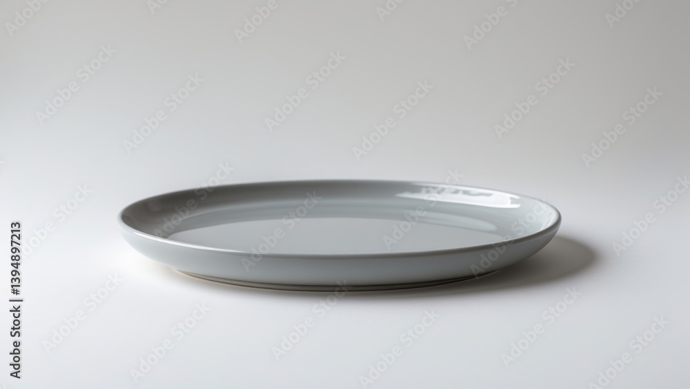 Poster empty grey ceramic plate in a circular shape against a white backdrop with clipping path.
