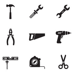 Tools icons set. Instruments signs collection. Tool simple icon. Vector Black silhouettes. with white background