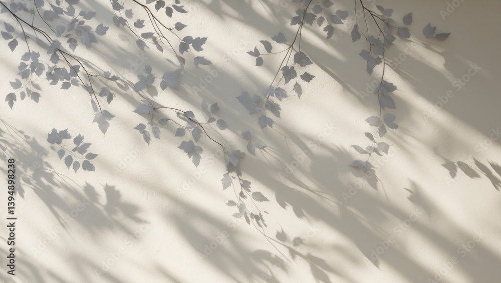 Poster gray leaf shadows on a white wall. abstract nature concept background in neutral tones. room for tex