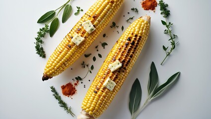 Corn on the Cob Grilled and Brushed with Vegan Butter and Spices
