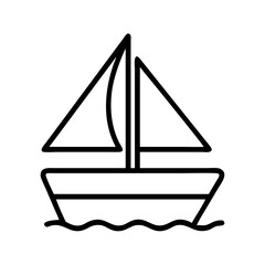 Sailboat vector icon outline drawing for nautical theme and summer vacation travel and sea adventure design