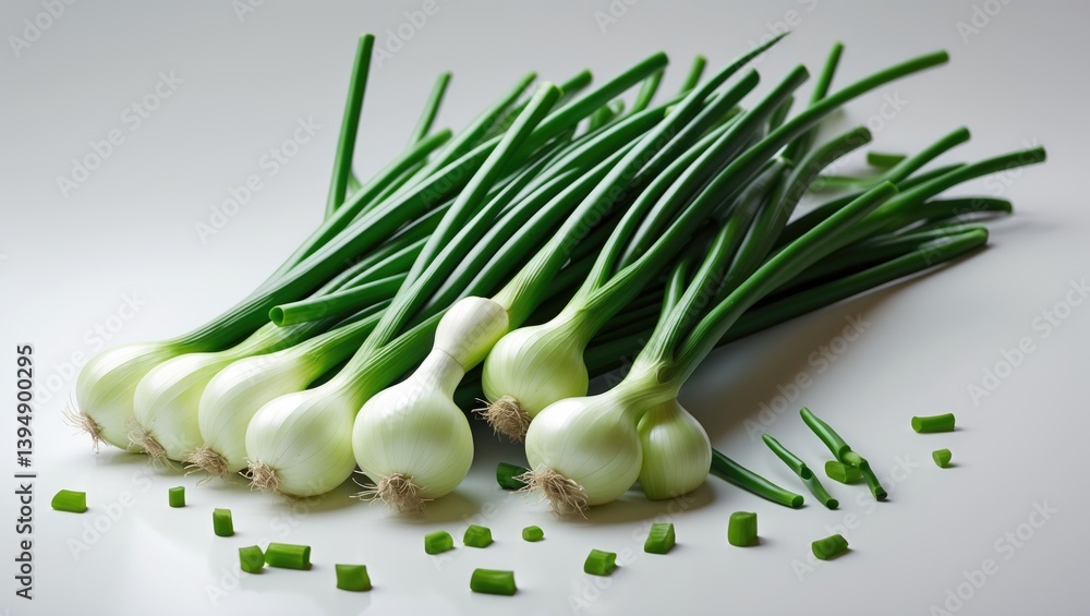 Aufkleber green onion on a white background with complete depth of field