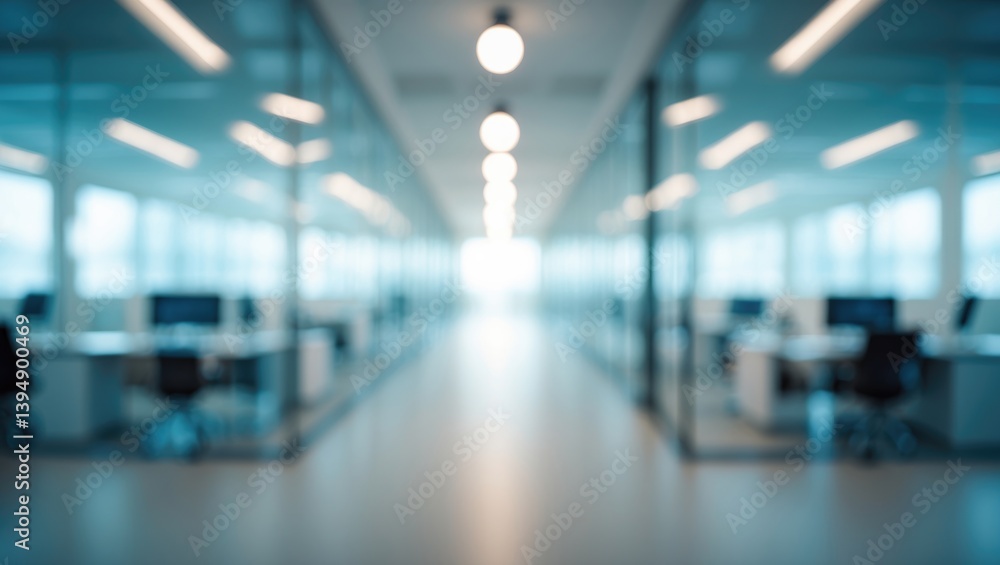 Poster blurred abstract image of luxury office building lobby with clear glass walls and doors featuring li