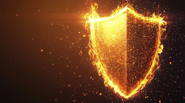 A flaming shield with bright embers and glowing effects, emphasizing invulnerability and resilience