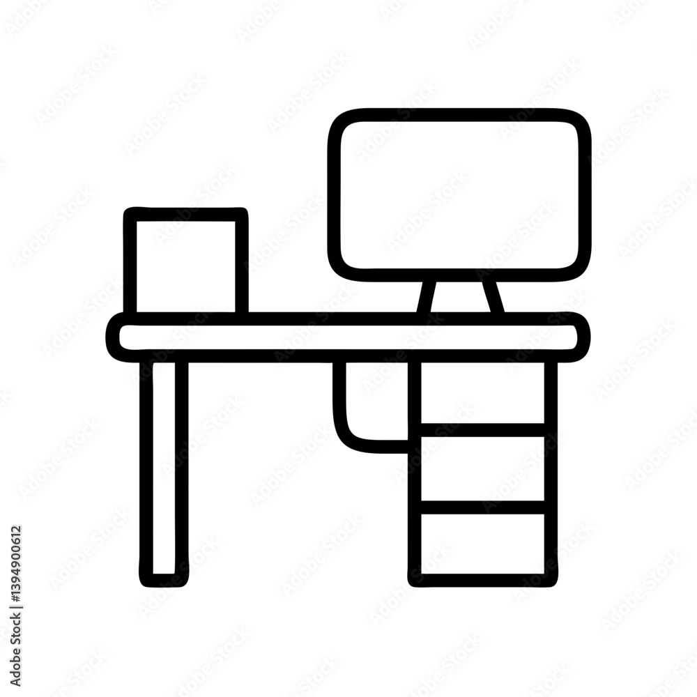 Poster office desk with computer monitor vector icon workstation furniture study table for home office setu