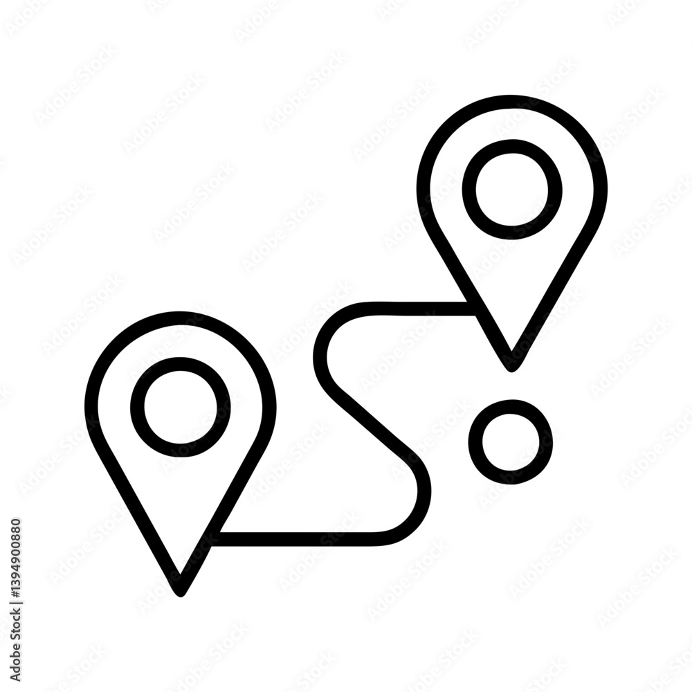 Poster route planning and navigation with location pin markers for destination and travel direction guide l