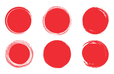 Red grunge circle stamp. Round brush set. Red stamp vector. For grunge badge, seal, ink, and stamp design template. 