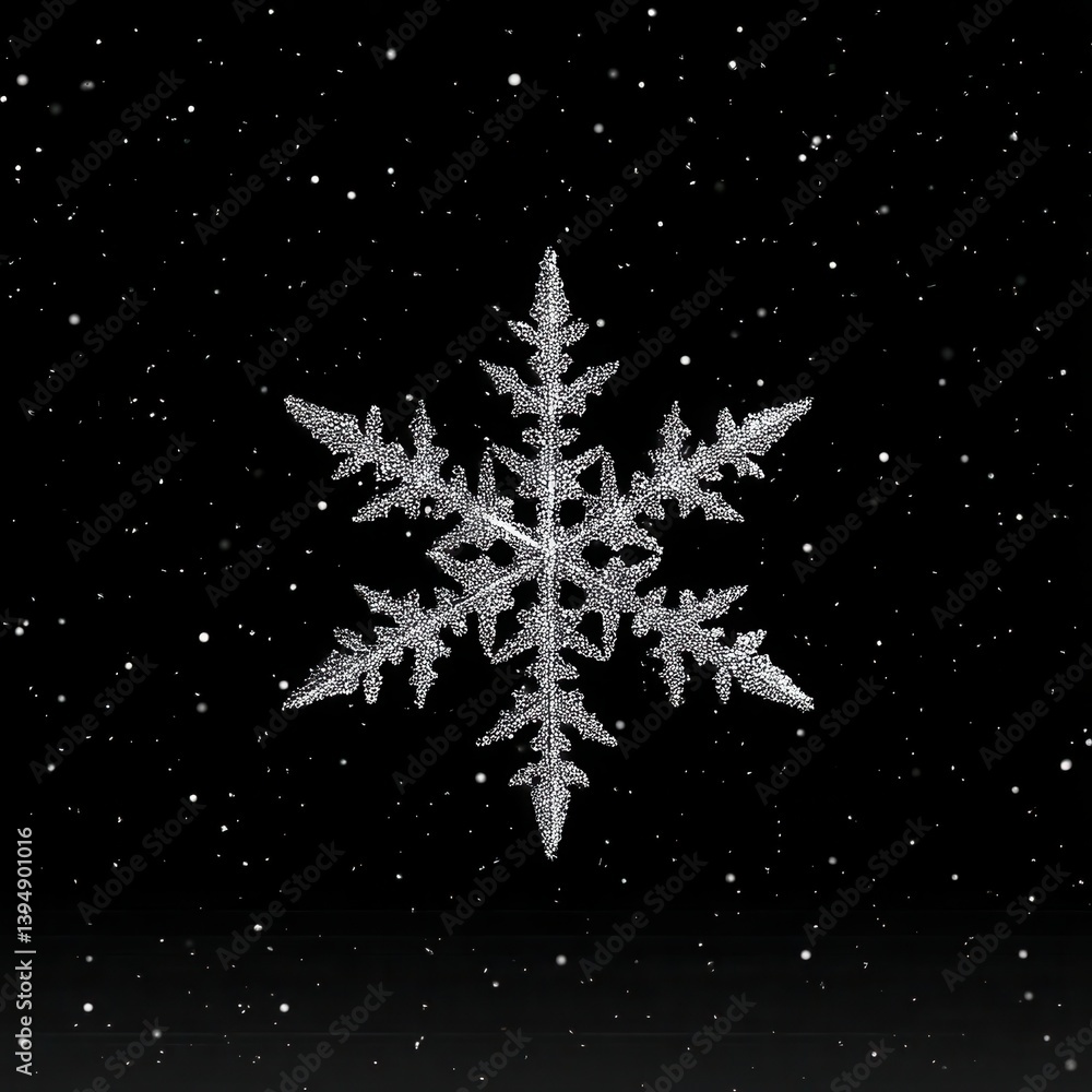 Poster elegant snowflake on black background creating a magical winter scene with falling snow for holiday 