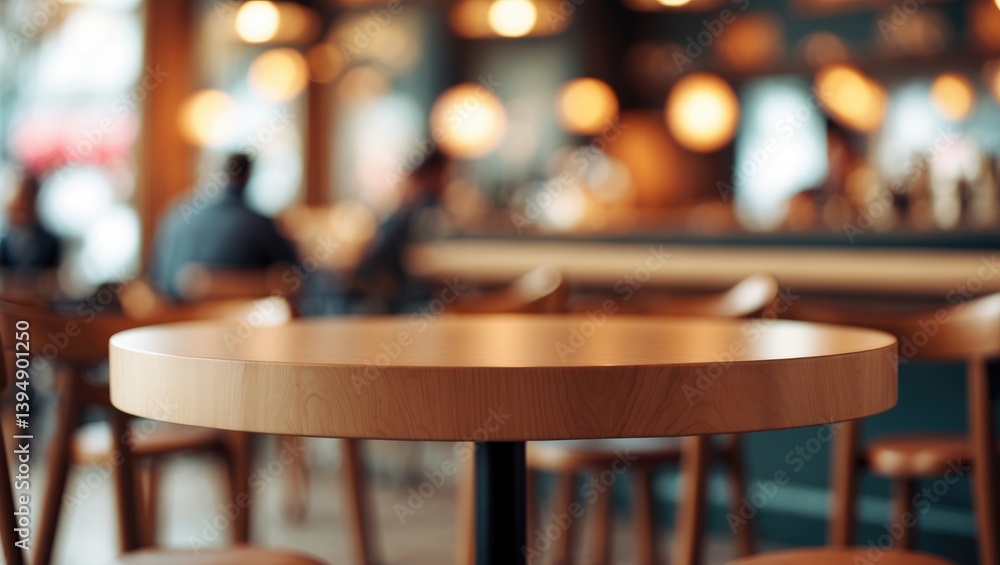 Poster empty wooden table with a blurred abstract background for product display or montage.