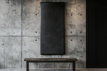Industrial office wall mockup showcasing a vertical frame mounted on a raw concrete backdrop