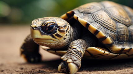 Fototapeta premium A macro photograph of a baby turtle showing detailed textures of its shell and skin