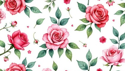 Delicate watercolor roses and leaves, repeating seamlessly , texture, flower pattern