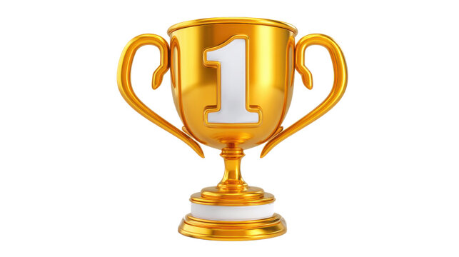 Gleaming golden trophy with the number 1 displayed symbolizing the success and accomplishment of a champion or winner in a competition or tournament