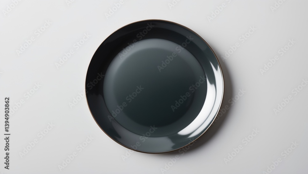 Poster isolated empty round ceramic plate on white background with clipping path and shadow, top view.
