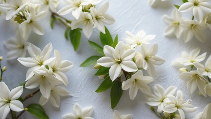 Jasmine flower displayed on a textured white background, top-down view.