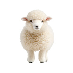 Fototapeta premium A cute and fluffy young lamb with soft white wool standing innocently on a plain white studio background