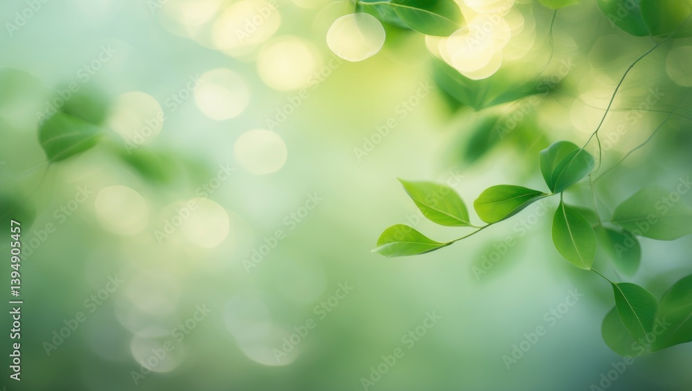 Poster beautiful backdrop featuring blurred green leaves and light bokeh. abstract design.