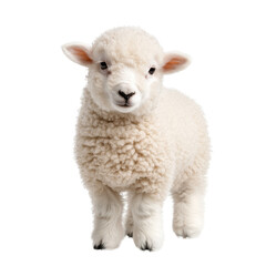 Fototapeta premium A cute and fluffy young white lamb standing in a serene pastoral field with a peaceful and gentle expression